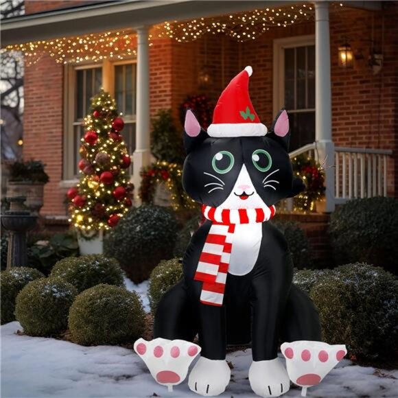 5 FT Christmas Inflatables Black Cat Outdoor Decorations Blow Up - Picture 4 of 7